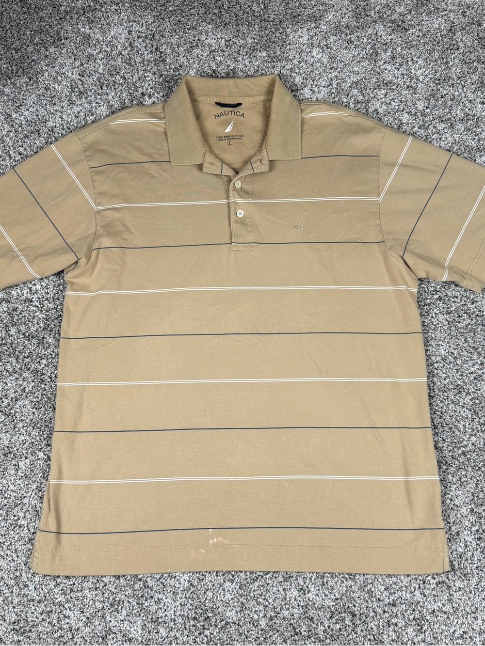 Nautica Men’s Beige Polo with Thin Stripes